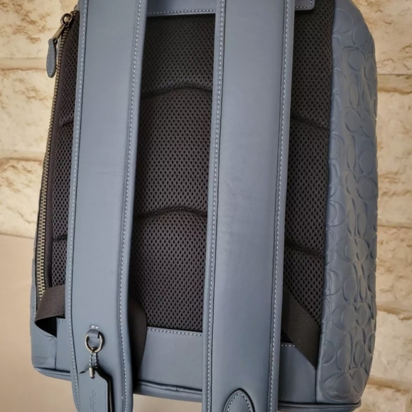 "New" Coach Sullivan Backpack Signature Debossed Leather Sky Blue - Picture 3 of 4